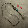 Ethnic accessories, wooden copper necklace with tassels, sweater, cotton and linen, new collection, ethnic style