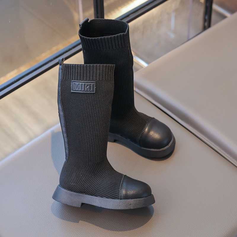 Girls Fashion Knitted Boots 2024 Spring and Autumn New Korean Style Medium and Large Children's Soft Sole Princess Shoes Children's Breathable Boots