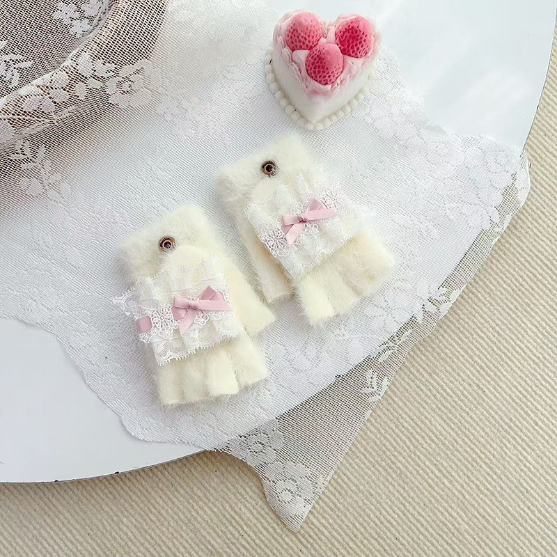 Guantes infantiles para niñas de invierno para estudiantes de primaria escritura para niñas plegable medio dedo guantes móviles peluche 2025 nuevo