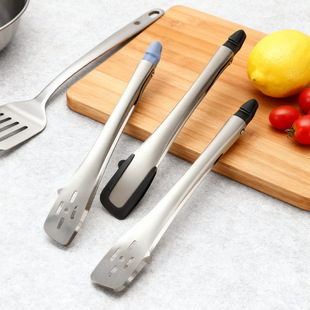 Cross-Border Hot-Selling Stainless Steel Food Tongs, Multi-Functional Integrated Anti-Scalding Tongs, Kitchen Silicone Food Tongs, High Temperature Resistant Barbecue Tongs