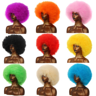 Cross-Border Black Short Wig African Curly Hair Caterpillar Fluffy Small Curly Afro Wig in Stock Afro Wig