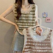 复古镂空条纹针织衫坎肩背心女设计感小众外穿宽松甜妹无袖上衣潮