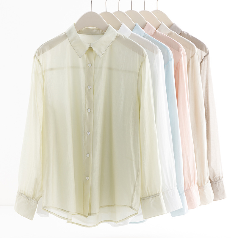 K Spring and Summer Sun Protection Shirt Women's Japanese Style Ice Cream Color Cardigan Top Silky Light Breathable Half Open Collar Shirt