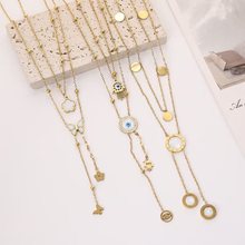 欧美新款不锈钢双层项链钛钢复古恶魔之眼项链天使之眼镶钻项链