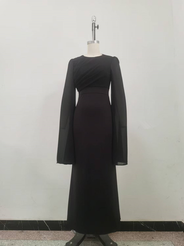 2025 New European And American Cro-Border Trade Women's Clothing Patchwork Chiffon Flared Sleeve Long Elegant Slim_ecoleips.com
