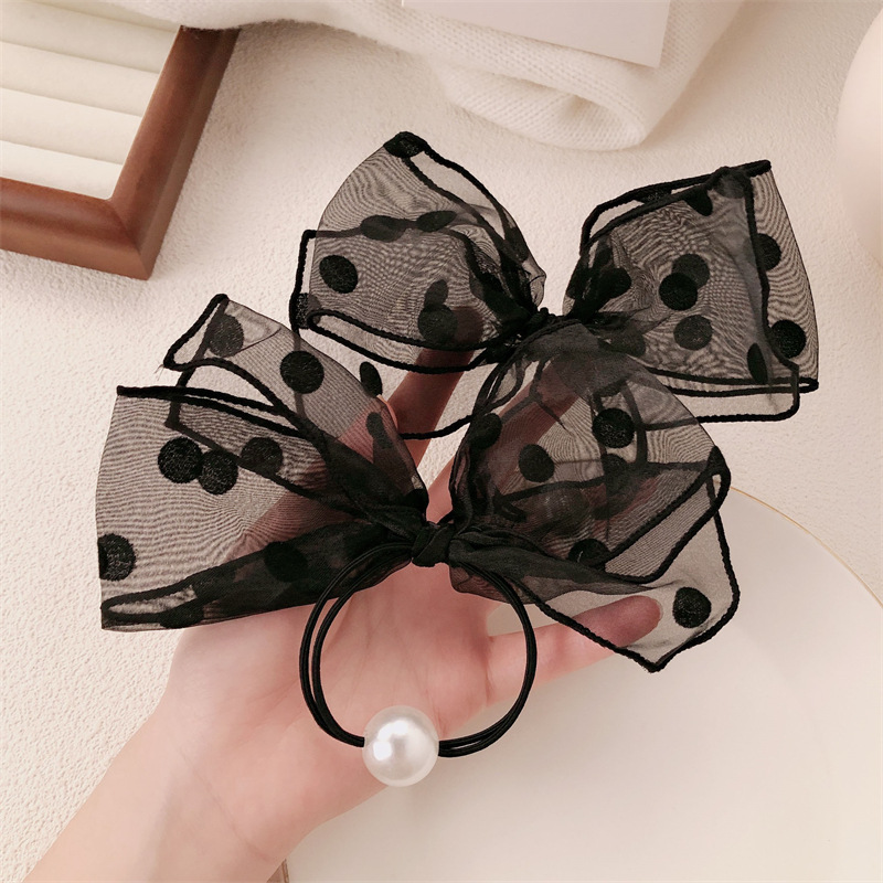 Francés de punto de onda de malla de cabello cuerdas de cabello de arco de perlas de temperamento femenino cuerdas de cabeza de perlas pequeñas bandas de goma de viento fragante anillo de cabello de cola de caballo adornamiento de cabello