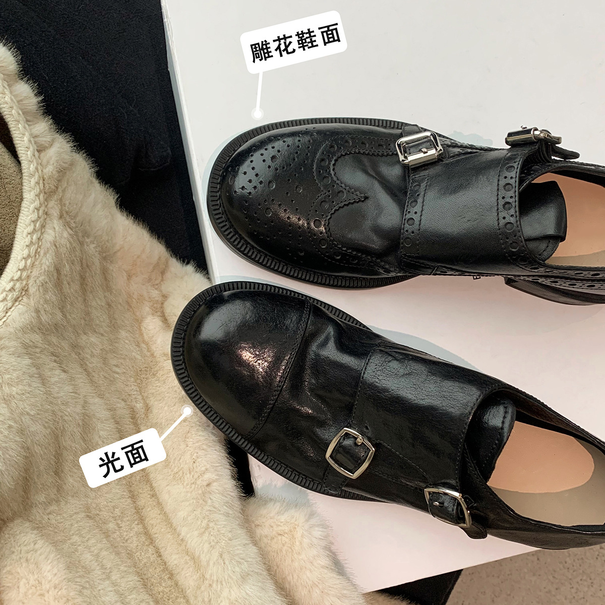 羊皮版~真皮雕花复古厚底乐福鞋女2025早春新款牛津英伦风小皮鞋