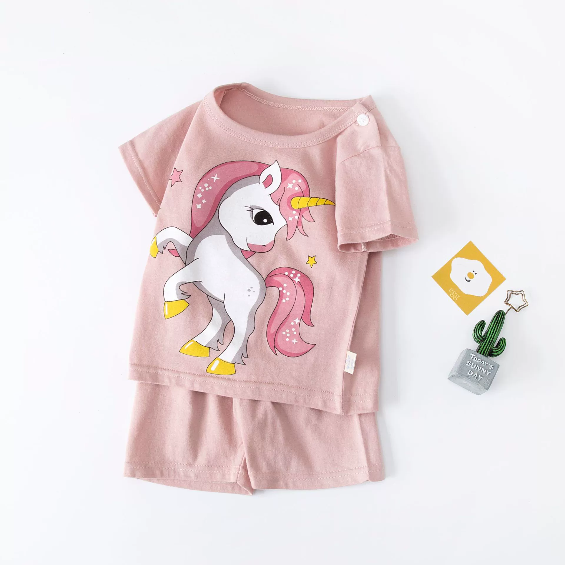 Children's Cotton Short-Sleeve Pajama Set, T-Shirt & Shorts, Cute Prints, Sizes 73–130 cm