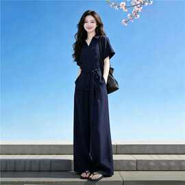 深圳南油欧货套装女夏季2026新款气质减龄翻领衬衫阔腿裤两件套潮