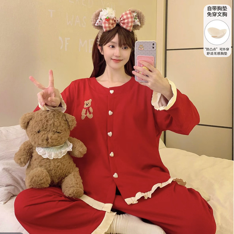 Wholesale and Dropshipping of New Autumn and Winter Loose-Fitting Long-Sleeve and Long-Pants Loungewear with Chest Pads, Made of Wool and Silk Velvet, with Large Quantities in Stock