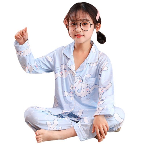 Children's pajamas for girls in Southeast Asia, spring and autumn, imitation cotton cardigans with long sleeves and cartoon prints, sweet home clothes for small and medium children