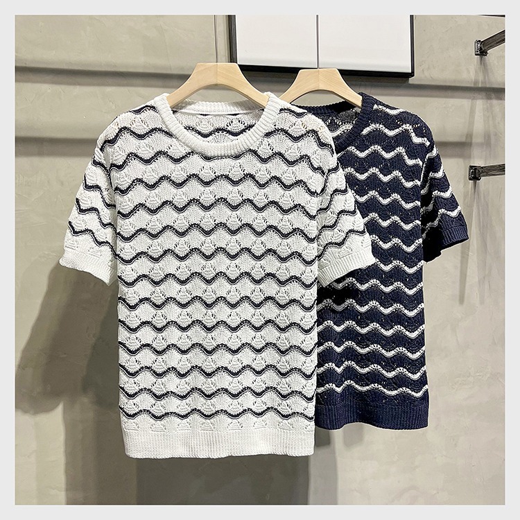 T-shirt uomo maniche corte maglia girocollo righe ondulate casual_voghion.com