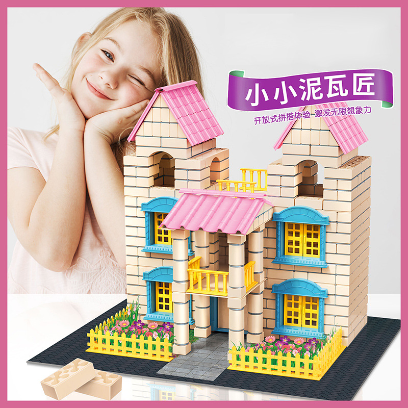 Little Masonry Worker House Building Toy for Kids DIY Brick Building Model Puzzle Villa