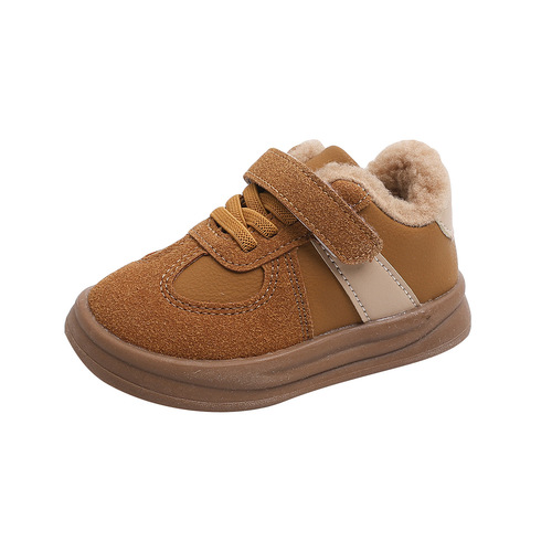 Winter new style casual velvet skate shoes for boys and girls, fashionable children's warm cotton boots, children's velcro shoes