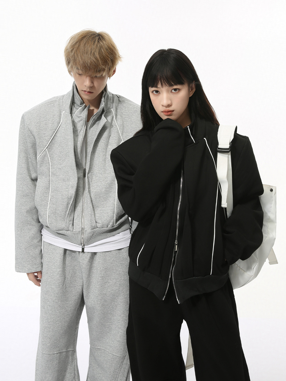 MTLCLOTHES Hombres| Otoño coreano deconstrucción de hombro falso de dos piezas chaqueta deportiva ocio pantalones de moda