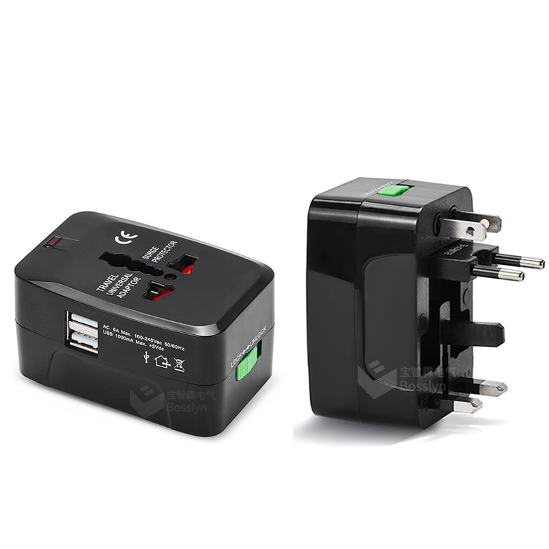 厂家供应双USB多功能转换插座 CE认证美规澳规英规旅行转接头