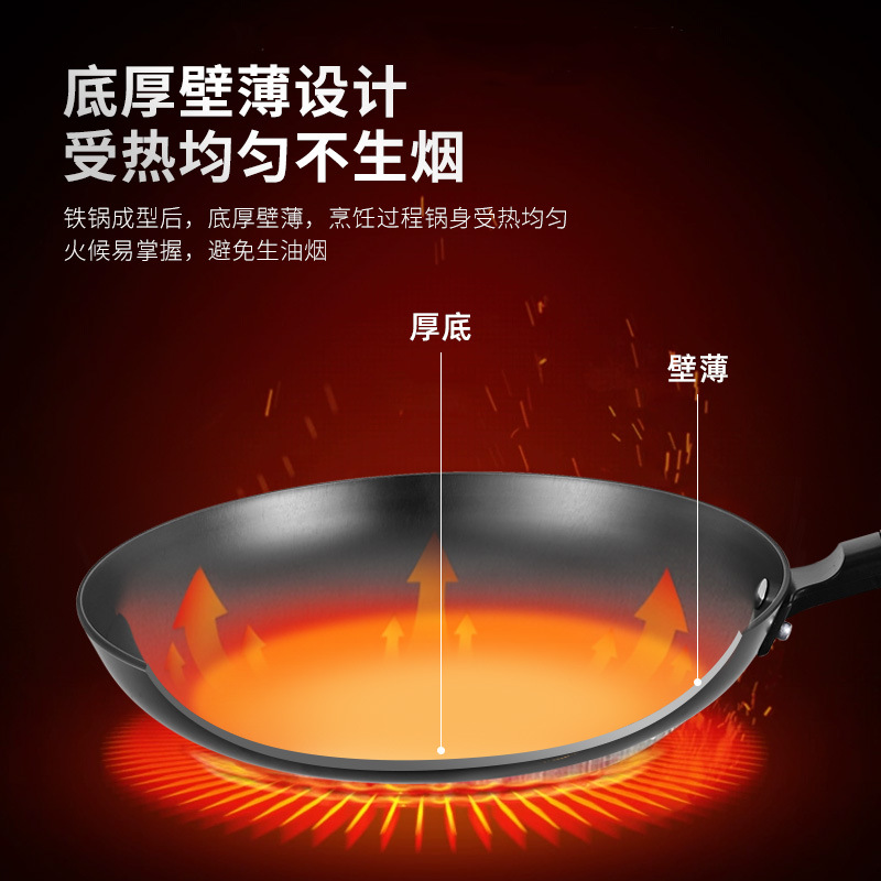 陸川鐵鍋無塗層家用鑄鐵平底鍋烙餅煎牛排煎蛋不粘生鐵電磁爐煎鍋