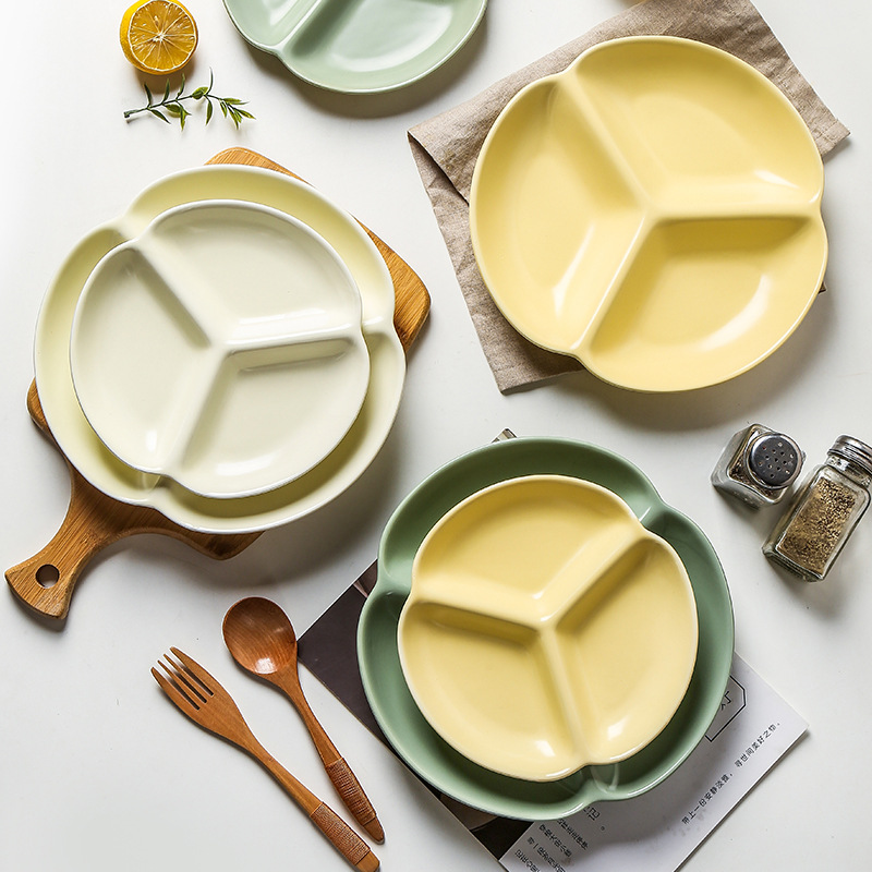 Nordic Ceramic Split Dinner Plate for One Person Household Adult and Children Fat Reduction Breakfast Plate Three-compartment Split Dinner Plate