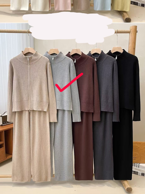 纯色慵懒风毛衣外套+针织阔腿裤两件套2025秋冬新款毛衣套装女潮|undefined