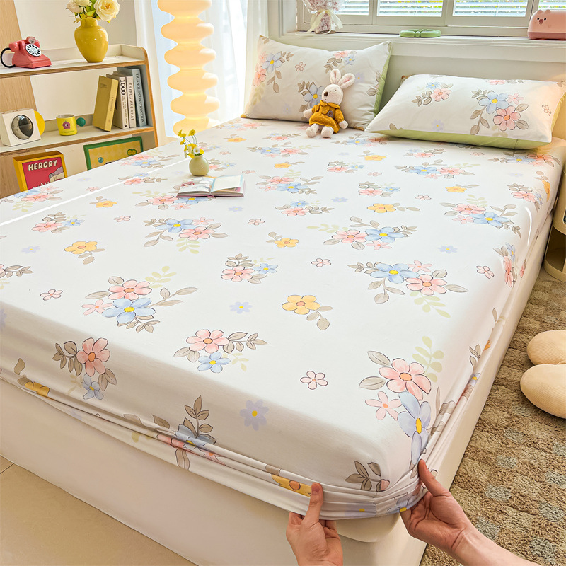 2025 primavera y verano nuevo producto sábana de algodón juego de tres piezas para estudiantes con funda de algodón estampada para adultos