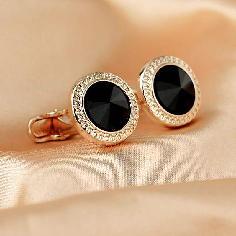Gemelli da polso rotondi oro con zircone per camicia da uomo_voghion.com