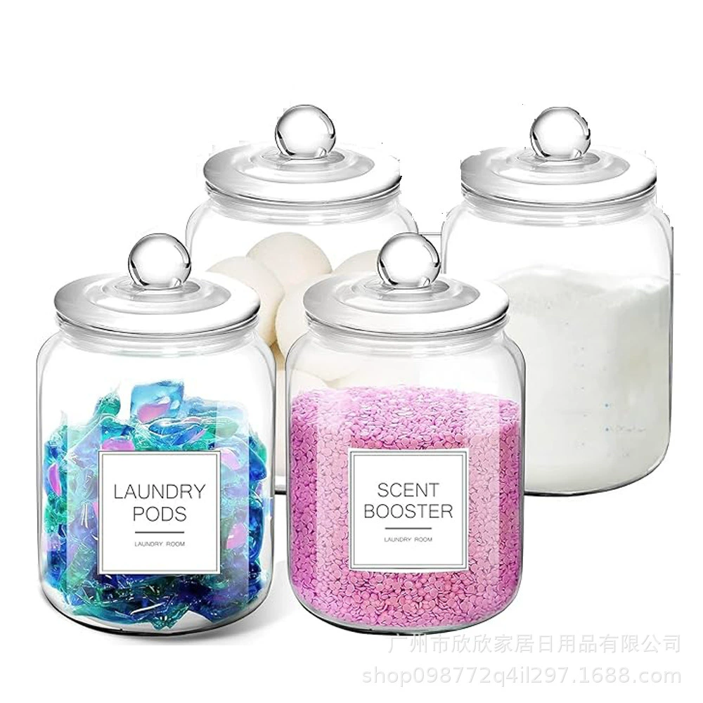 Амазонка 0,5 галлона прозрачное стекло для стирки хранения герметичная банка без ложки 2L большой емкости с крышкой