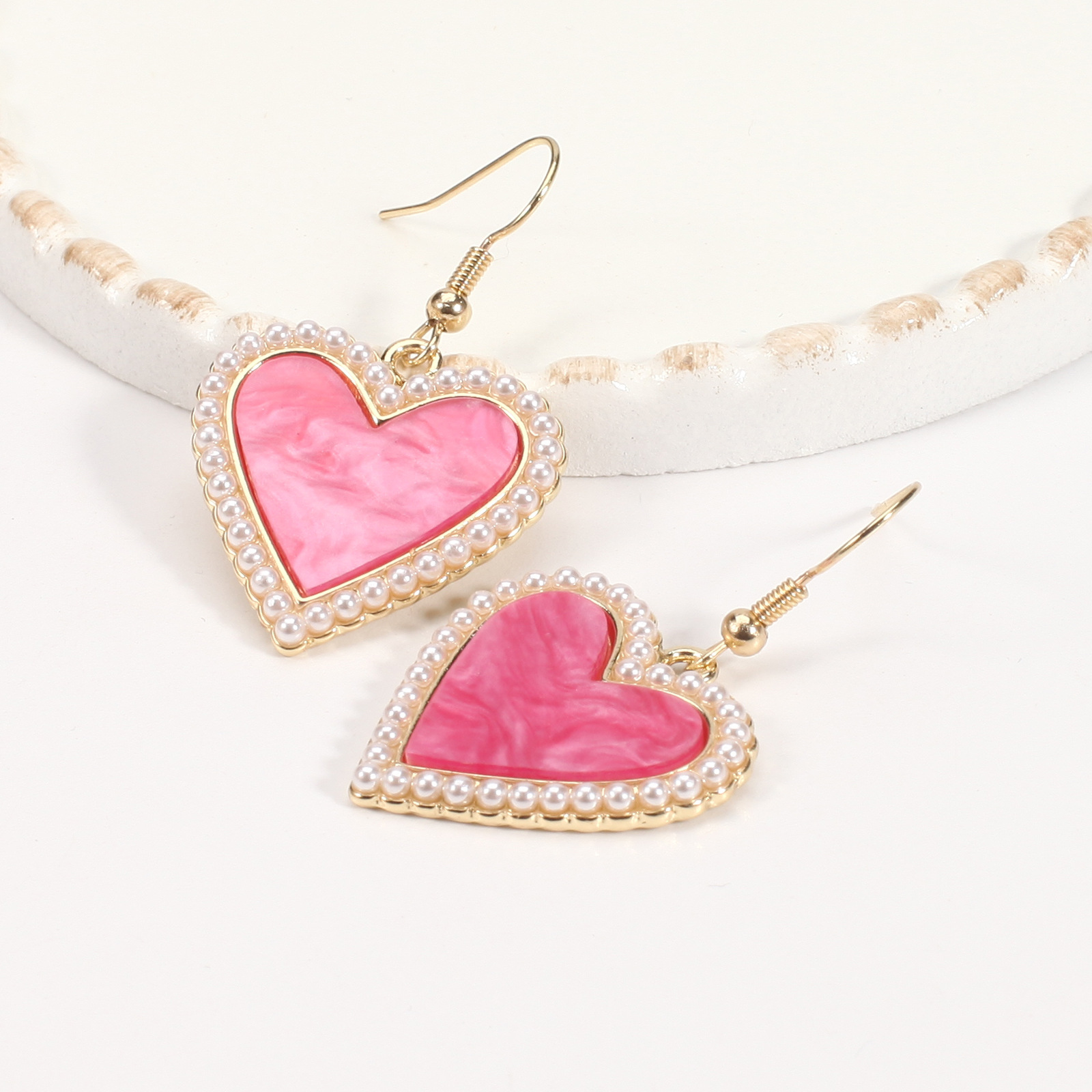 18g Weight Copper Ear Needle Material Rhinestones, Pearl Inlay Material Drop Earrings Classification 1 Pair Quantity Holiday, Daily Occasion Alloy Material Heart Shape Pattern Women's Gender Enamel, Inlay Design IG Style, Sweet Style 1 Pair IG Style Sweet Heart Shape Enamel Inlay Alloy Rhinestones Pearl Drop Earrings 21