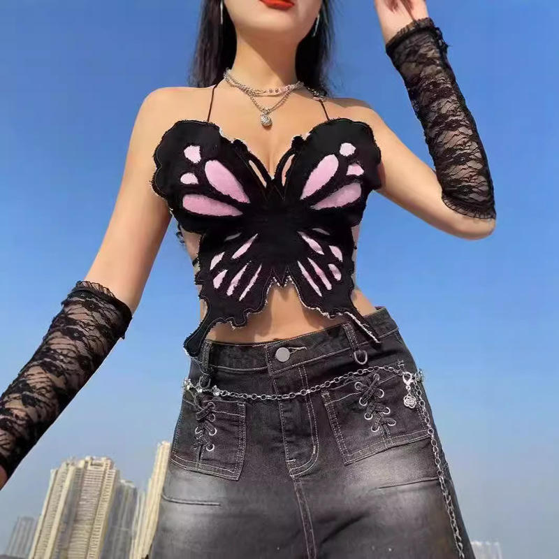 2024 Hot Girl Butterfly Design Niche Halter Camisole Women's Summer Outerwear Short Style