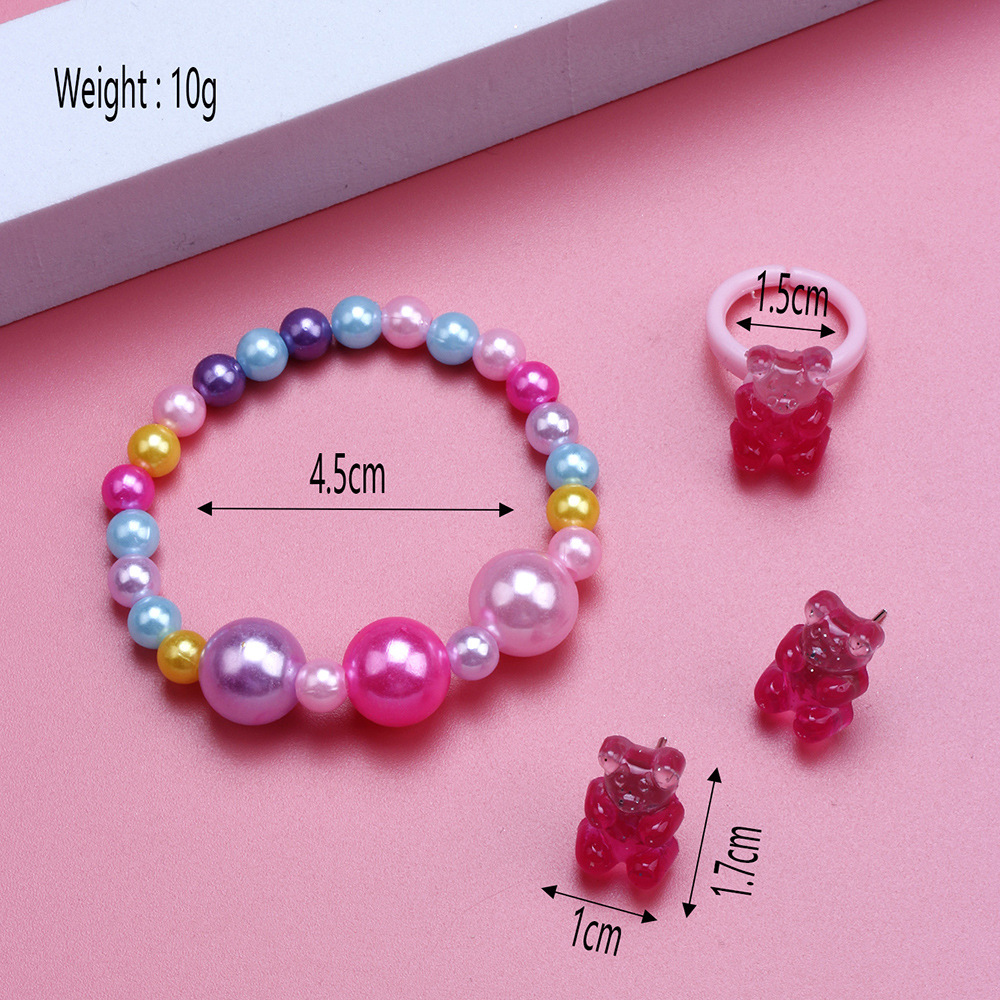 Cute Bear Resin Beaded No Inlaid Rings Bracelets Earrings 3 Piece Set