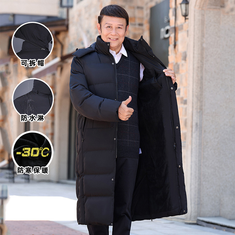 冬季爸爸棉服长款男加厚棉袄防寒棉大衣过膝中老年人外套棉衣