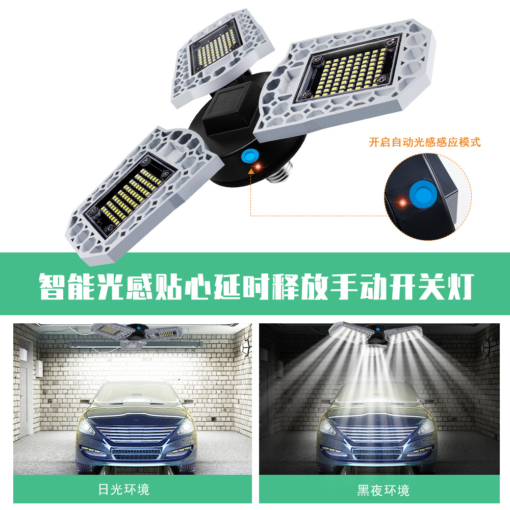 謙潤照明LED工礦燈e27螺口大功率車庫燈防水三葉折疊式感應(yīng)吊燈