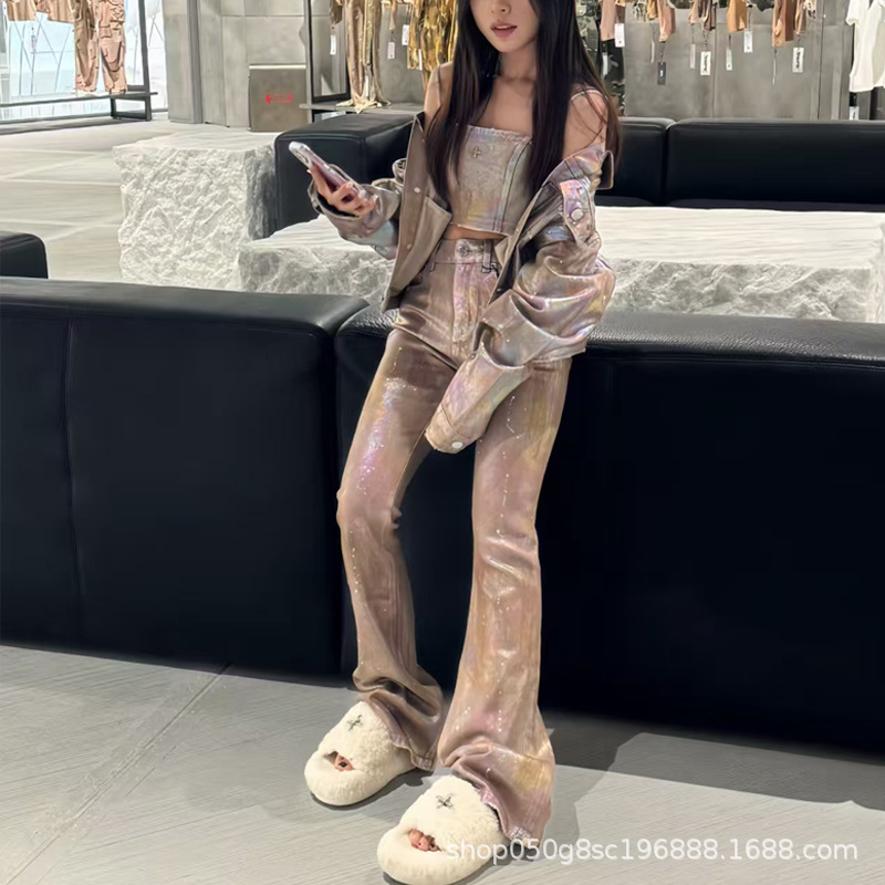 SMFK荒野飓风手工喇叭牛仔裤辣妹弹力修身中腰微喇裤长裤25秋新款|undefined