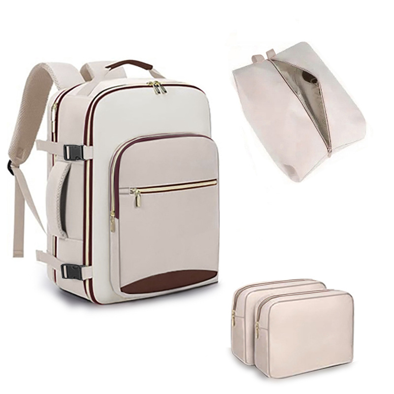Cross-Border New Multi-Piece Backpack, Contrasting Color Portable Luggage Bag, Boarding Backpack 40L Women's Laptop Bag in Stock