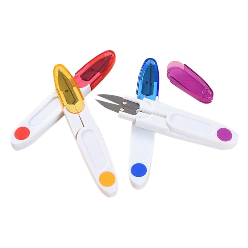 Tijeras en forma de U transparentes de color con tapa tijeras de hilo de primavera tijeras de punto de cruz tijeras de hilo de pesca tijeras de hilo afilado acero inoxidable