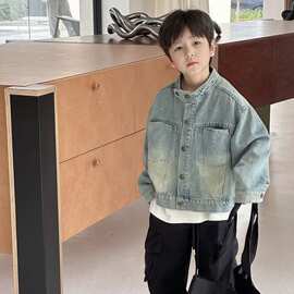 男童牛仔外套春秋新款韩版春装上衣儿童小童洋气夹克休闲兔毛