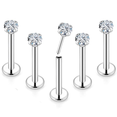 G23 titanium alloy rod claw set with zircon wireless needle rod ear bone nail piercing nose nail G23 needle lip nail wholesale