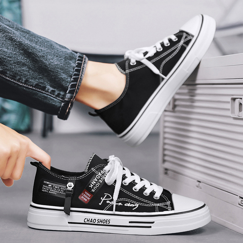 Men's Shoes Artistic Style Fashion Casual Board Shoes Academic Style Lace-up Canvas Shoes Korean Style Sneakers with Round Toe