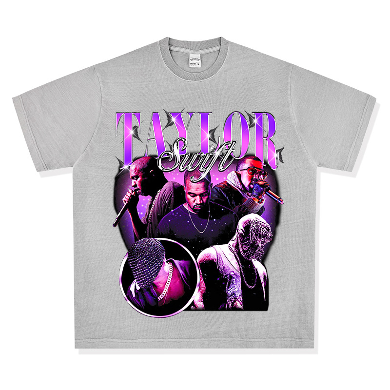 Retro KANYE WEST Spoof KANYE taylor Camiseta de manga corta suelta de algodón pesado