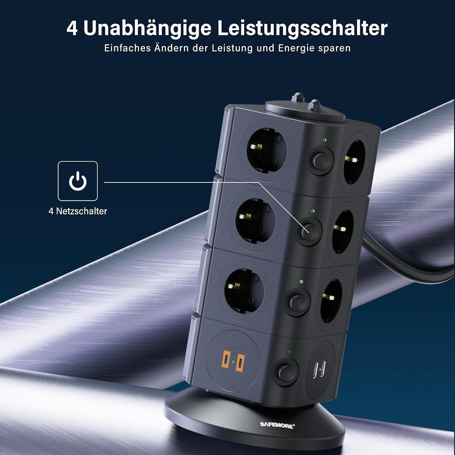 14 FACH STECKDOSENTURM LADESTATION MIT 2 USB C UND 2 USB