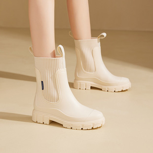 Women's new elastic rain boots low and mid-range rain boots Chelsea waterproof non-slip rain outdoor wearable mid-range boots