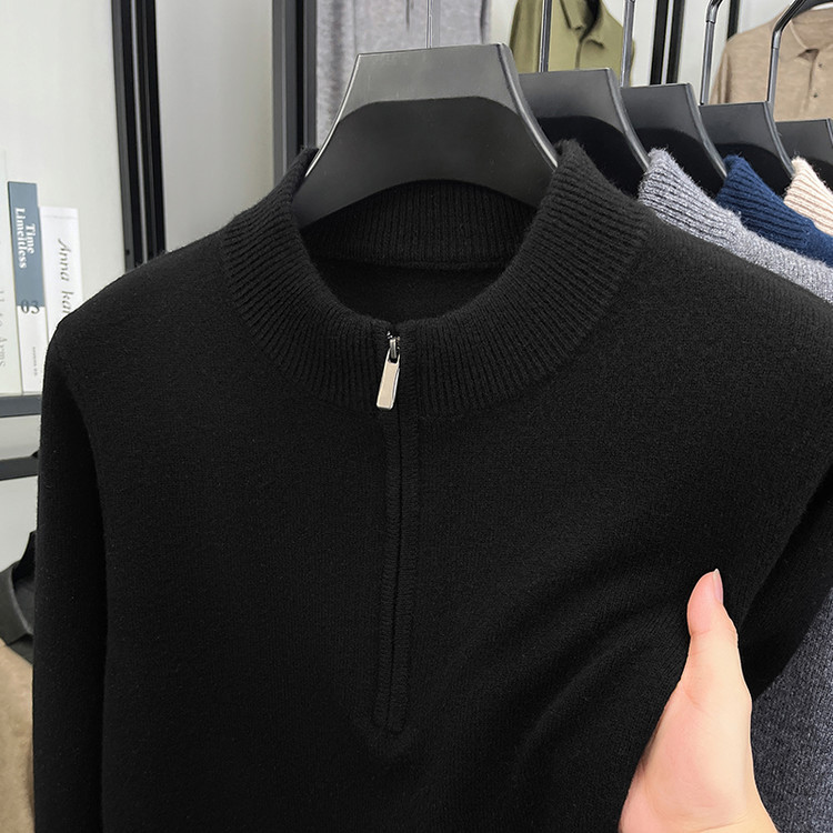 Nuevo delgado otoño y invierno semia cremallera suéter de manga larga casual overhead casual de color sólido overhead de lana camiseta de punto de hombre