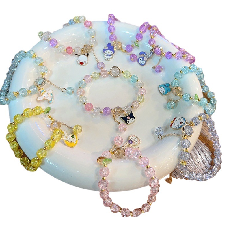 Sanrio Popcorn Crystal Children's Bracelet Wholesale Handmade Beaded Glass Cartoon Student Bracelet for Best Friends Couple