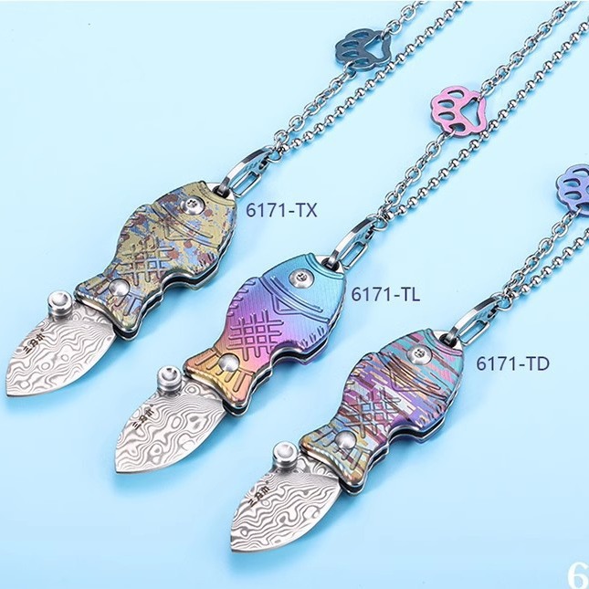 三刃木迷你钛合金折叠小刀防身刀随身创意个性项链刀挂脖吊坠刀拆