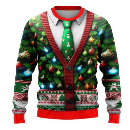 Christmas Sweatshirt for Men, Funny 3D Suit Print, Long-Sleeve, Winter Polyester Crew Neck Sweatshirt for Men