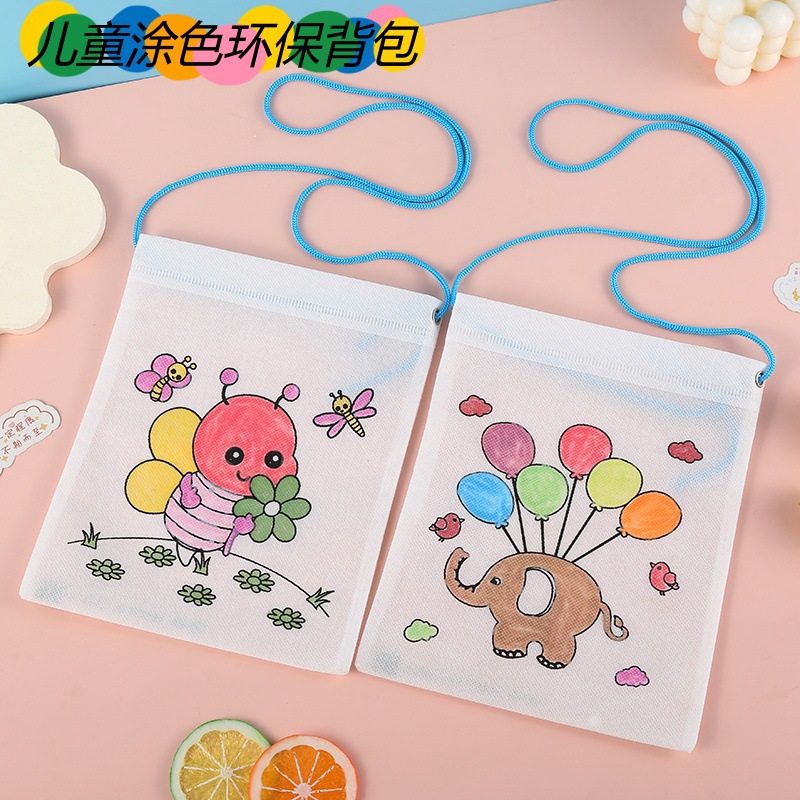 Jardín de infantes hecha a mano DIY pintura de color no tejido graffiti oblicuo bolsas de material creativo bolsas graffiti