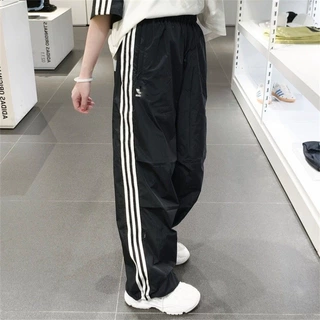 三叶草春秋刺绣速干束脚裤子经典款薄款长裤男女休闲运动宽松卫裤