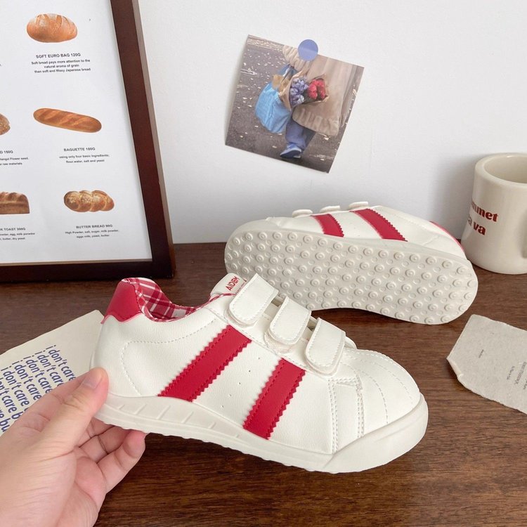 Zapatos deportivos de estilo japonés de estilo académico de velcro de mujer rojo blanco cuadrado interior de color contrastante retro zapatos blancos suaves