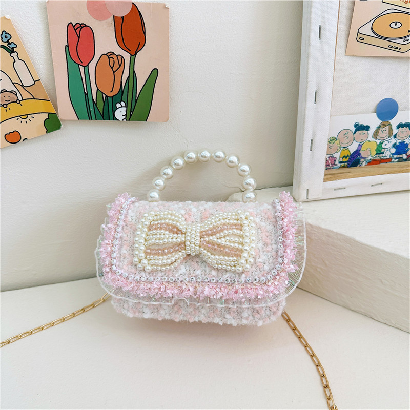 Colorido lentejuelas de los niños bolsa arco accesorios princesa estilo occidental perla bolso coreano mini cadena mensajero bolsa