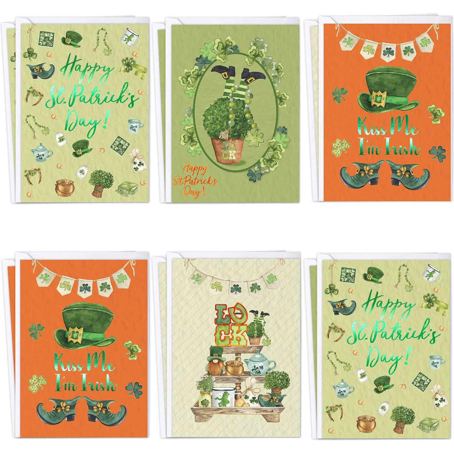 帕特里克节卡片带信封复古卡片空白装饰水彩三叶草绿色派对用品