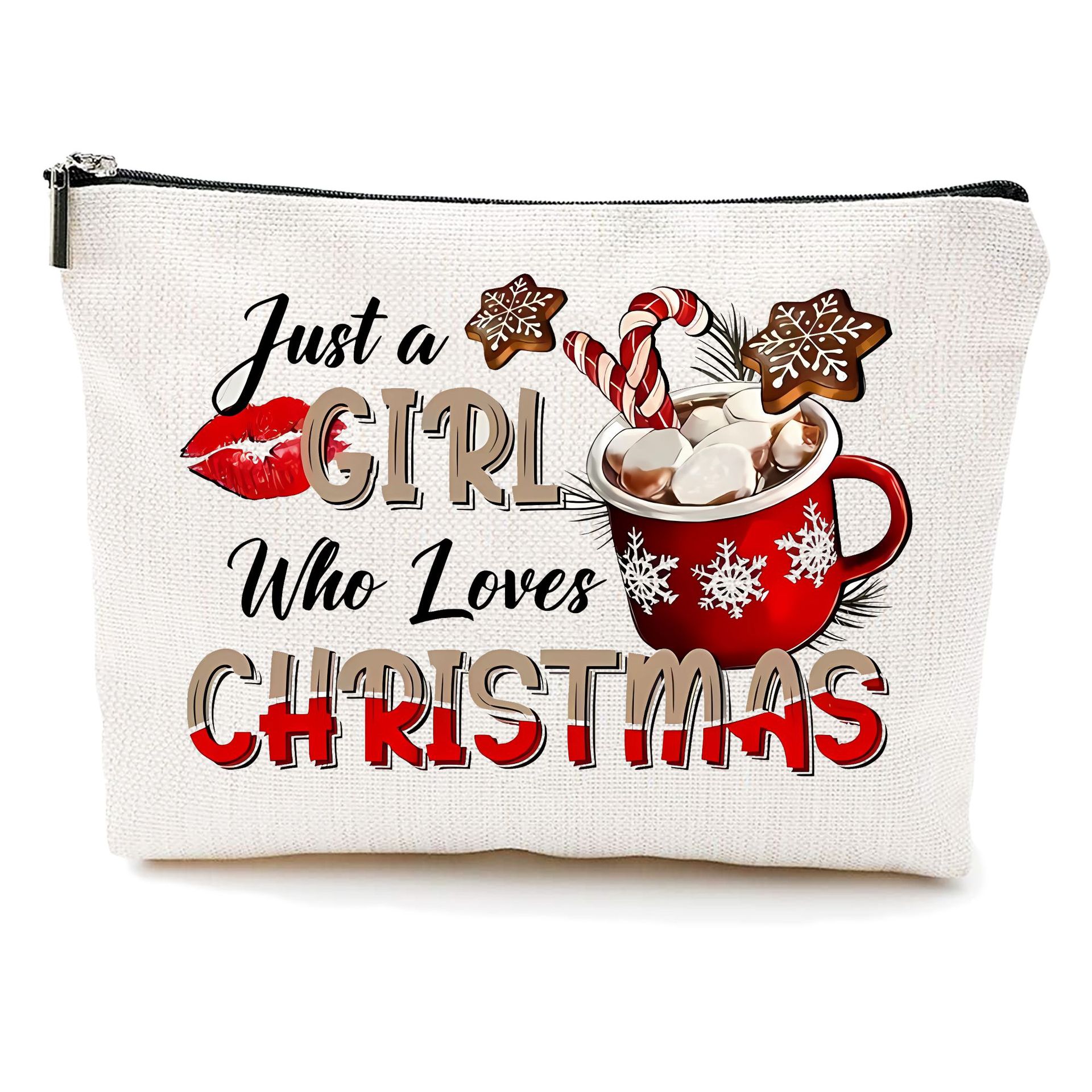 Bolsa de maquillaje transfronteriza de Amazon damas bolsas de maquillaje de patrón creativo de Navidad bolsas de almacenamiento de lino bolsa de cremallera impermeable